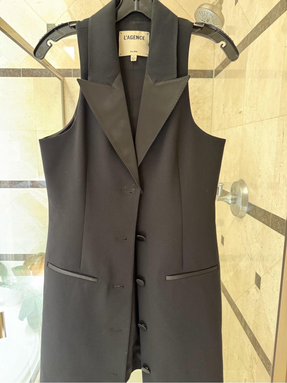 L'AGENCE Black Sleeveless Tailored Blazer Vest